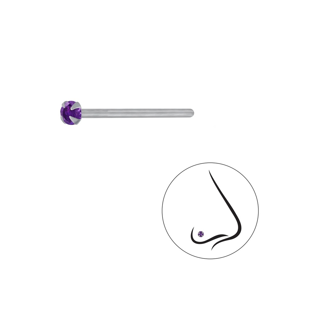 [10004232] 2mm Round Cubic Zirconia Silver Nose Stud (Amethyst)
