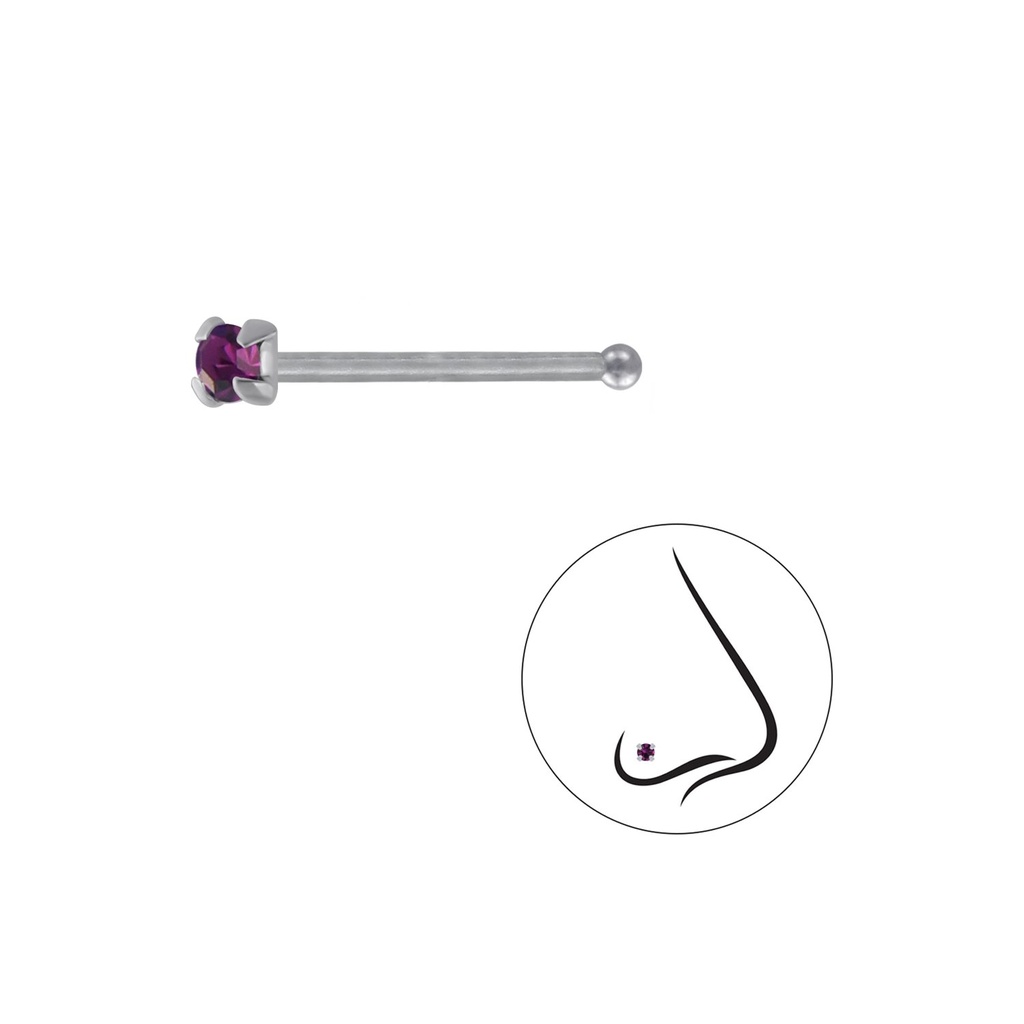 Clou de nez en argent cristal rond 1.8 mm avec boule