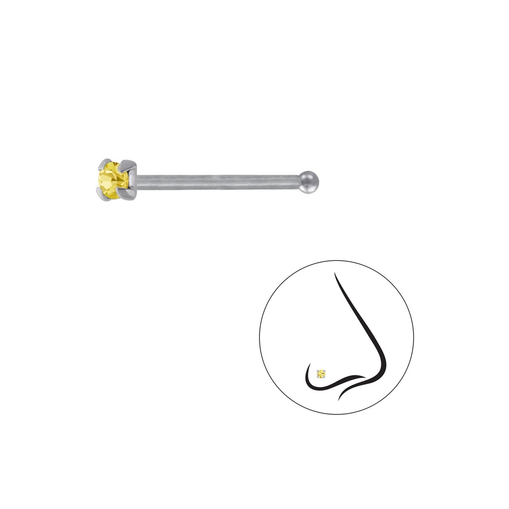Clou de nez en argent cristal rond 1.5 mm avec boule