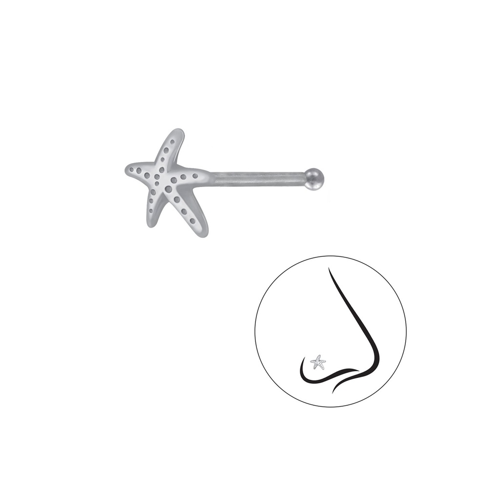 [10004170] Silver Starfish Nose Stud With Ball