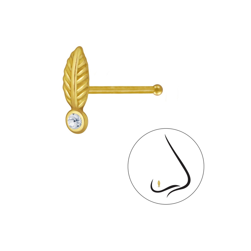 [10004167] Clou de nez feuille en argent cristal avec boule