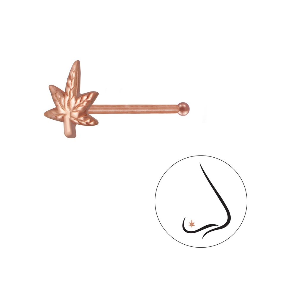 [10004162] Silver Cannabis Leaf Nose Stud With Ball