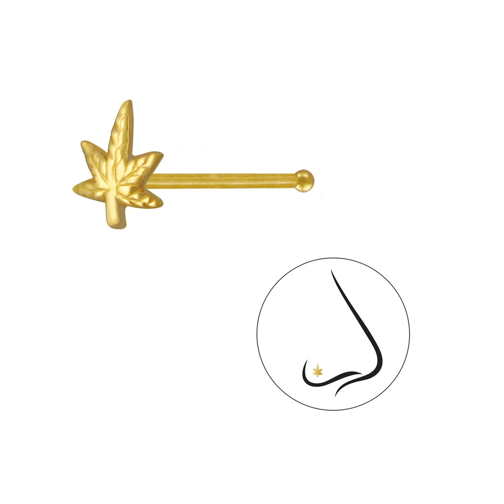 [10004161] Silver Cannabis Leaf Nose Stud With Ball