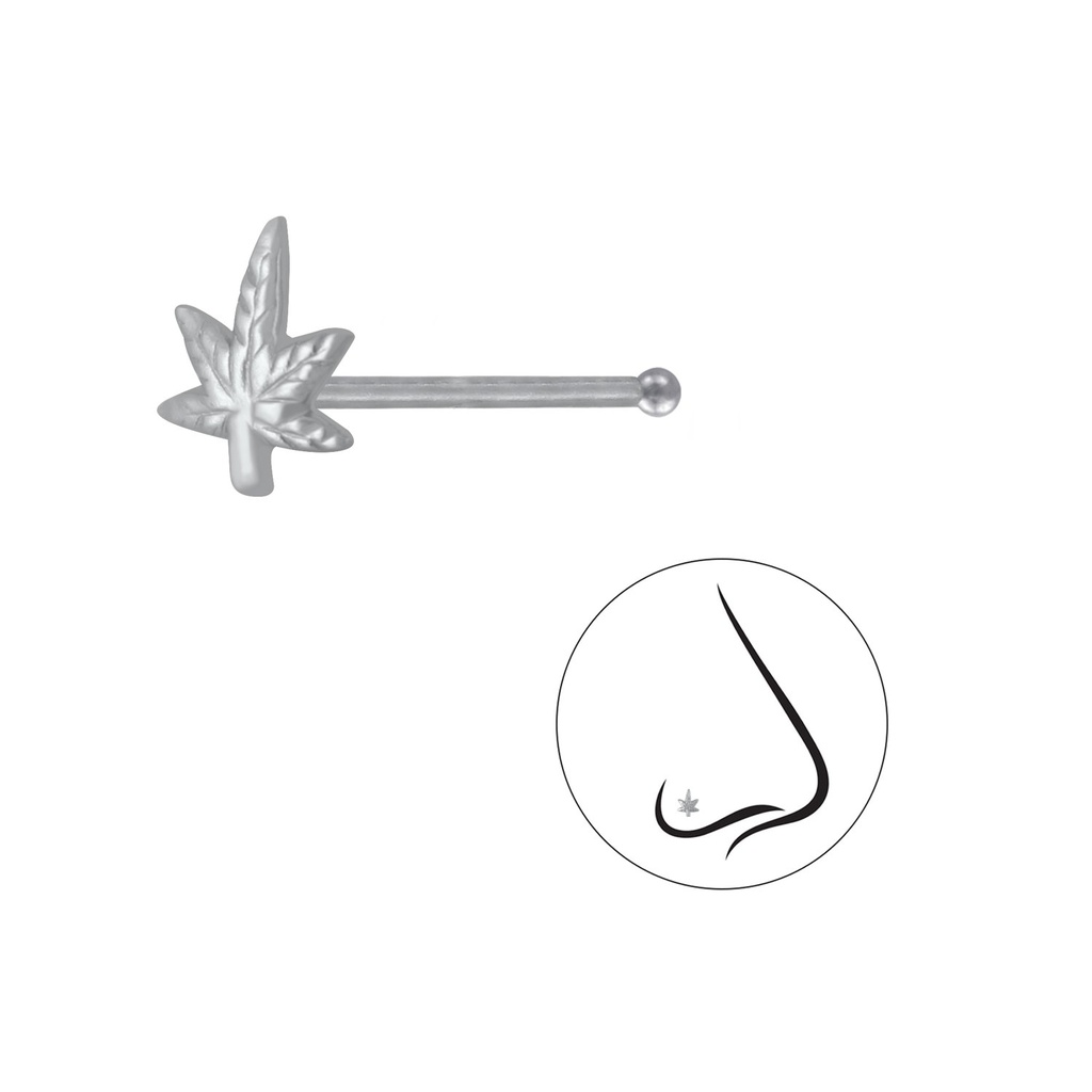 Silver Cannabis Leaf Nose Stud With Ball