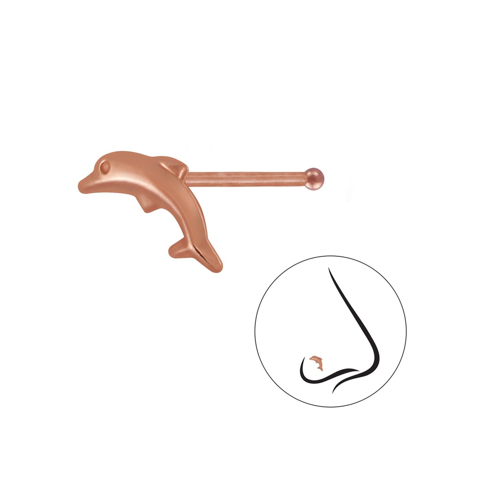 [10004159] Silver Dolphin Nose Stud With Ball