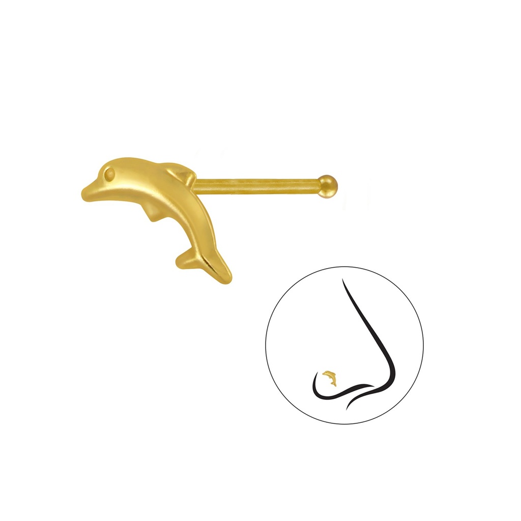 [10004158] Silver Dolphin Nose Stud With Ball