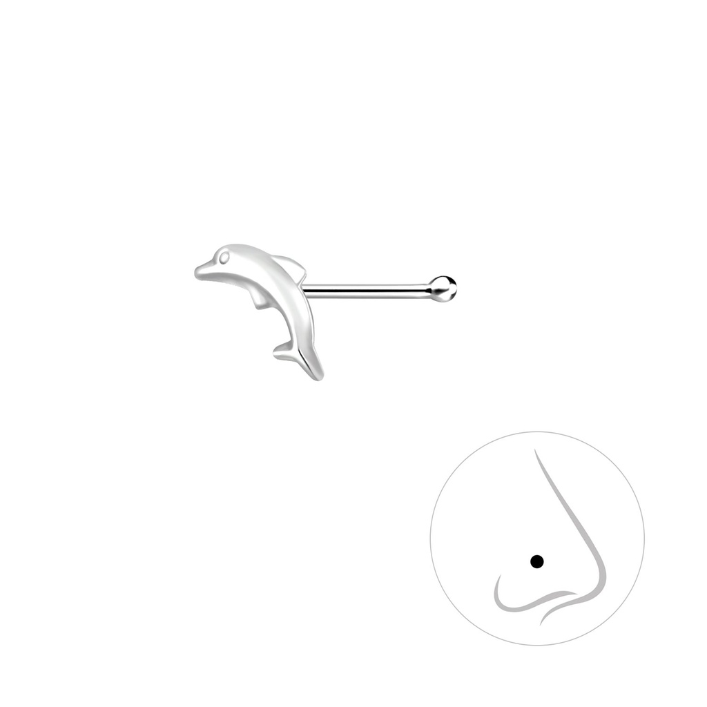 [10004157] Silver Dolphin Nose Stud With Ball