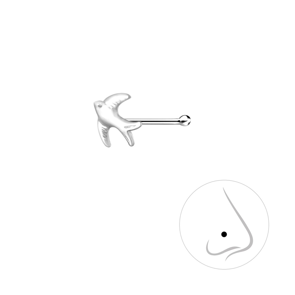 Clou de nez oiseau en argent avec boule