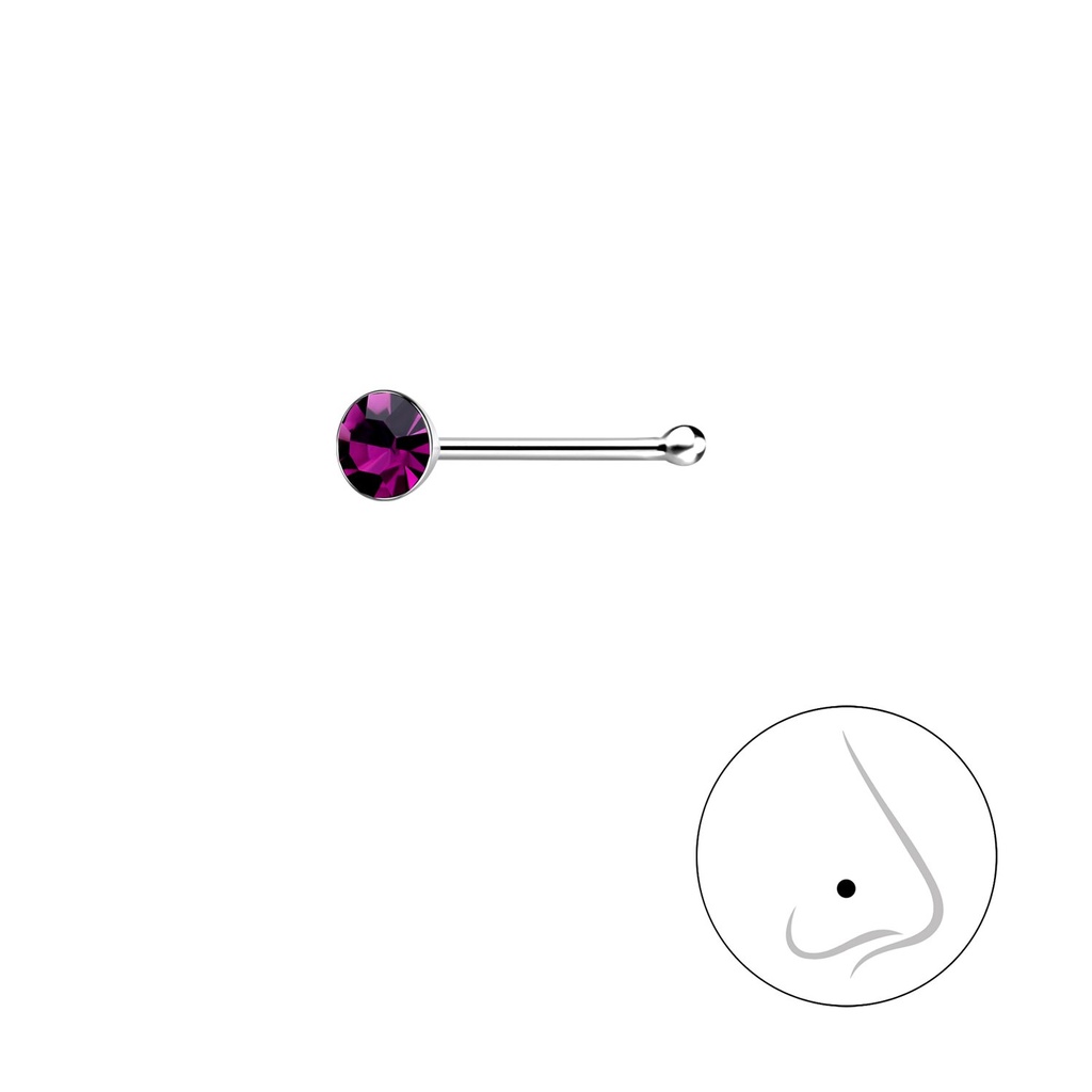 [10004139] 2.5mm Round Crystal Silver Nose Stud With Ball (Amethyst)
