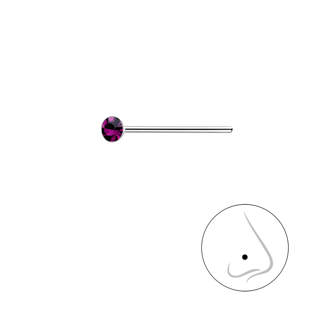 2mm Round Crystal Silver Nose Stud