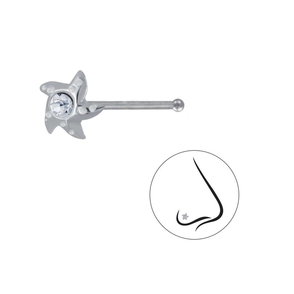 Silver StarFish Crystal Nose Stud With Ball