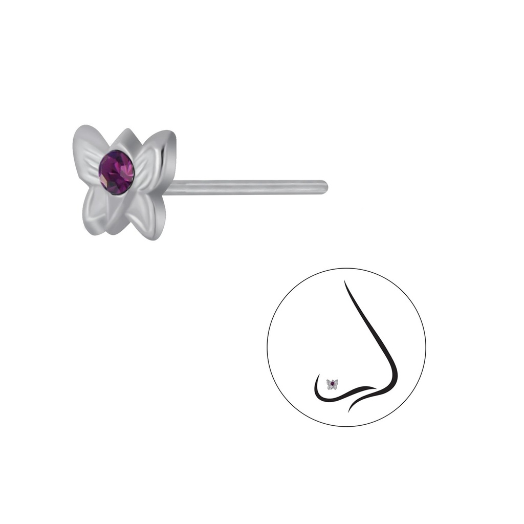 Clou de nez papillon en argent cristal