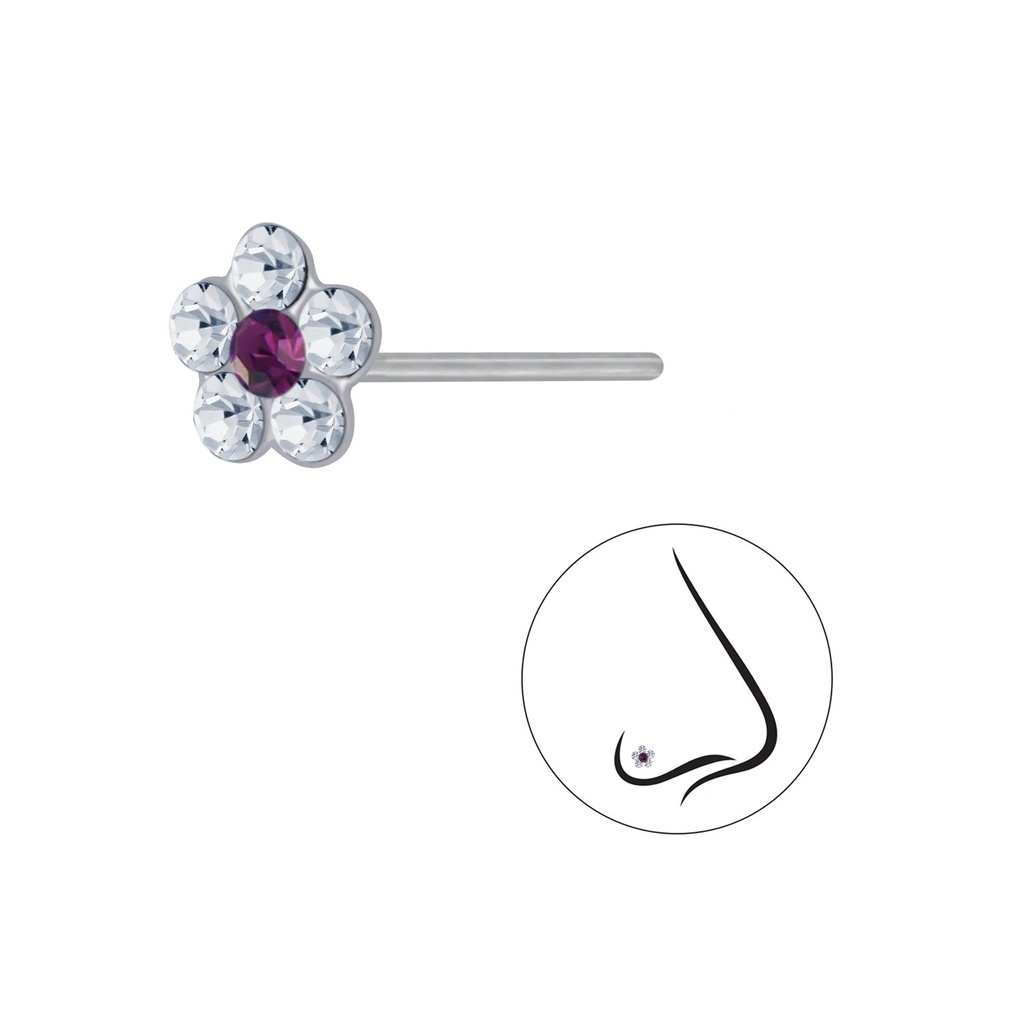 Silver Flower Crystal Nose Stud