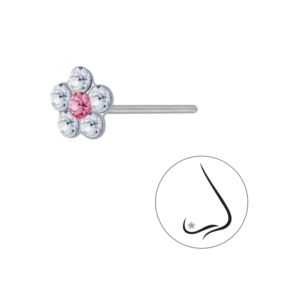 Silver Flower Crystal Nose Stud