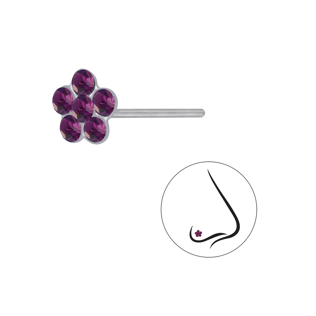 [10004068] Clou de nez en argent cristal fleur (Amethyst)