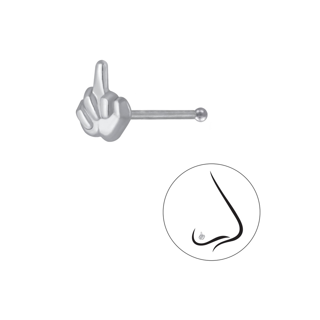 Silver Middle Finger Nose Stud With Ball
