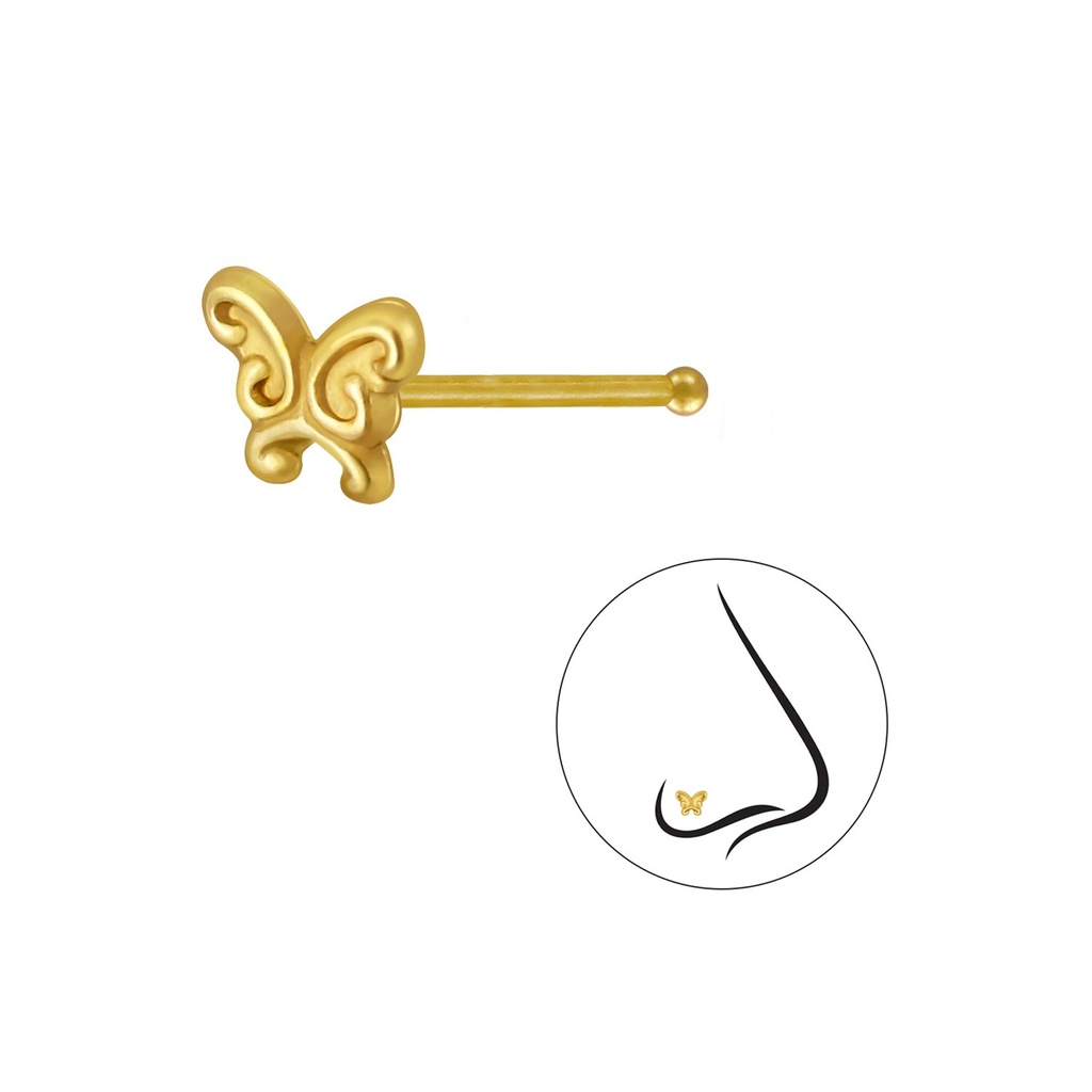Clou de nez papillon en argent avec boule