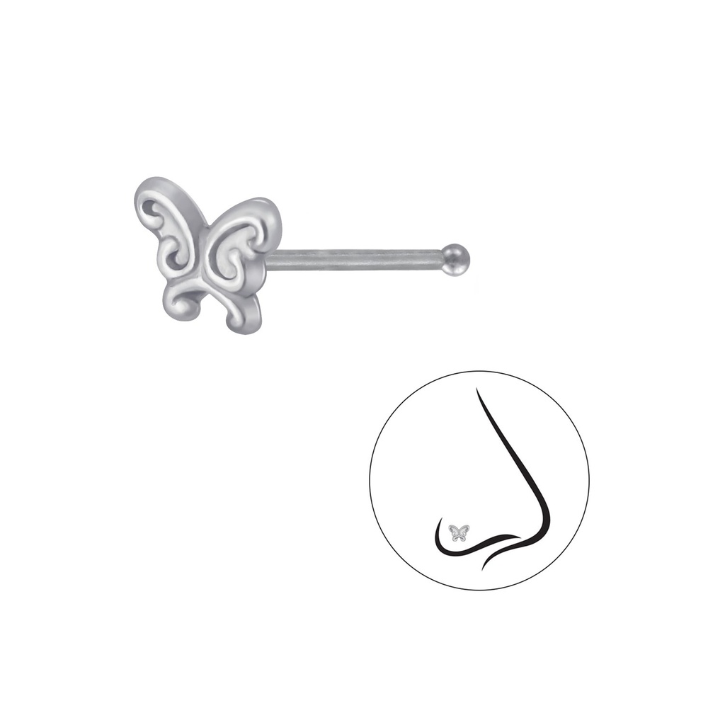 Clou de nez papillon en argent avec boule