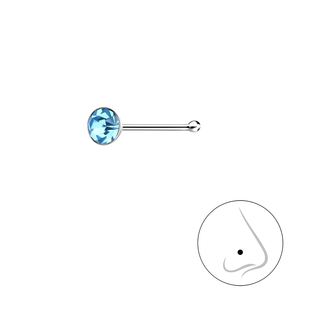 [10004042] 3mm Round Crystal Silver Nose Stud With Ball (Aqua Bohemica)
