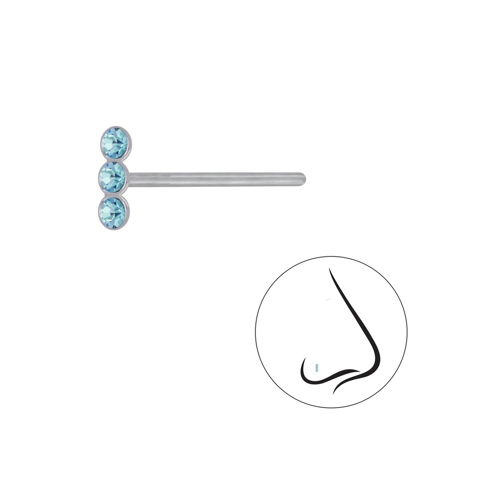 Silver Bar Crystal Nose Stud
