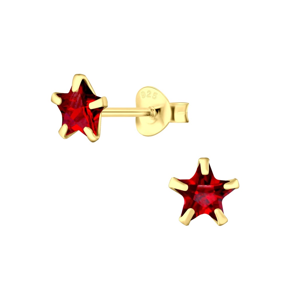 [10003983] 6mm Star Cubic Zirconia Silver Stud Earrings (Garnet)