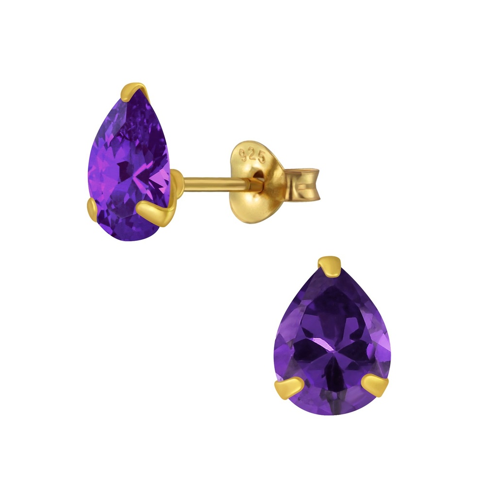 [10003931] Puces d'oreilles zircon poire 6x8 mm (Amethyst)