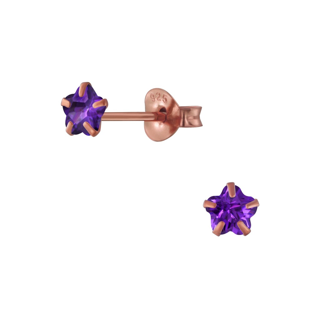 [10003879] Puces d'oreilles en argent zircon fleur 4 mm (Amethyst)