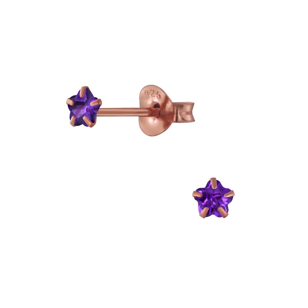 [10003865] Puces d'oreilles en argent zircon fleur 3 mm (Amethyst)