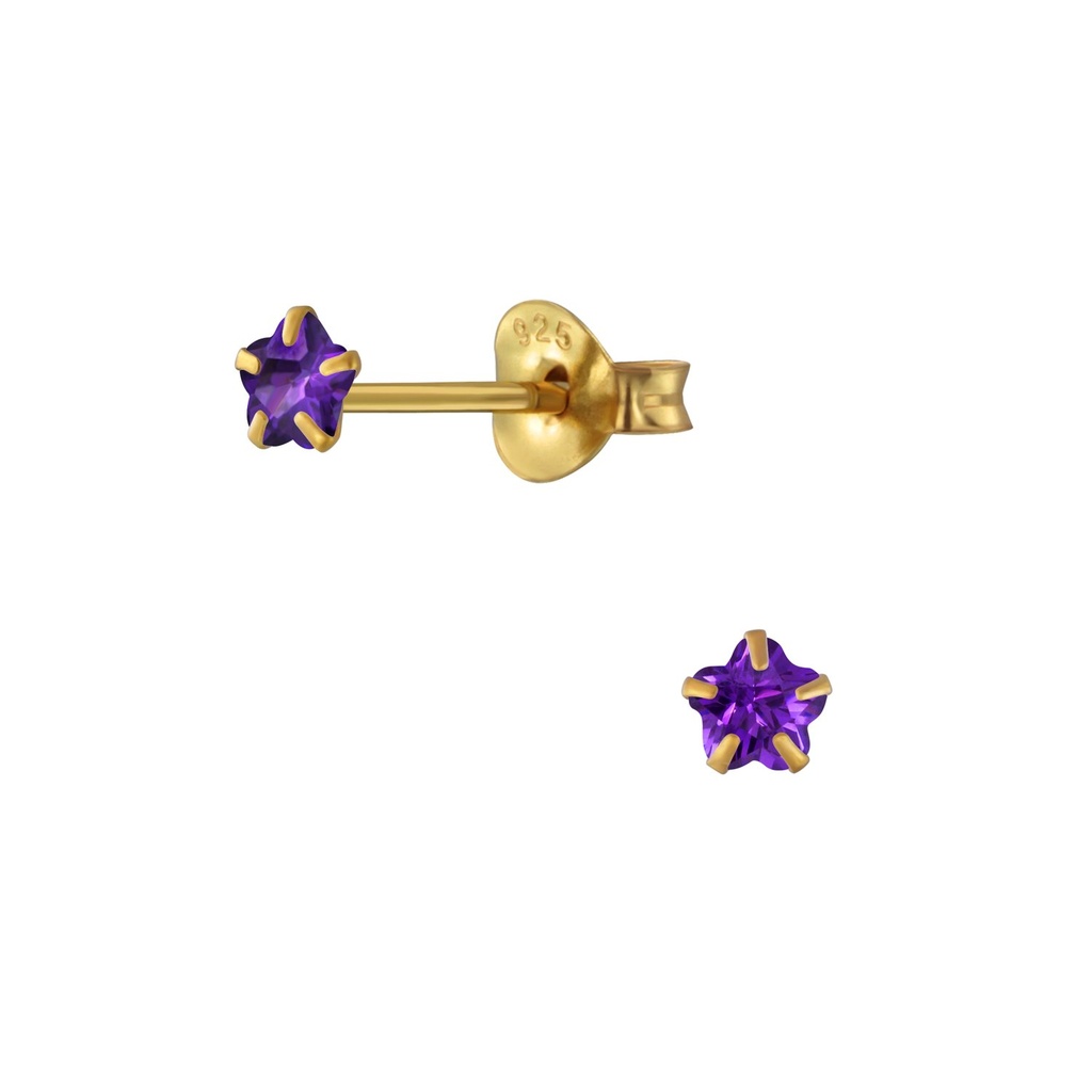 [10003858] Puces d'oreilles en argent zircon fleur 3 mm (Amethyst)