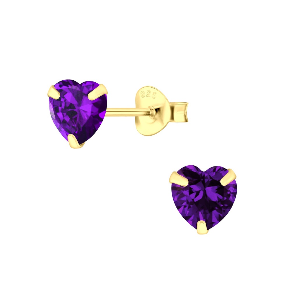 [10003848] Puces d'oreilles en argent zircon cœur 6 mm (Amethyst)
