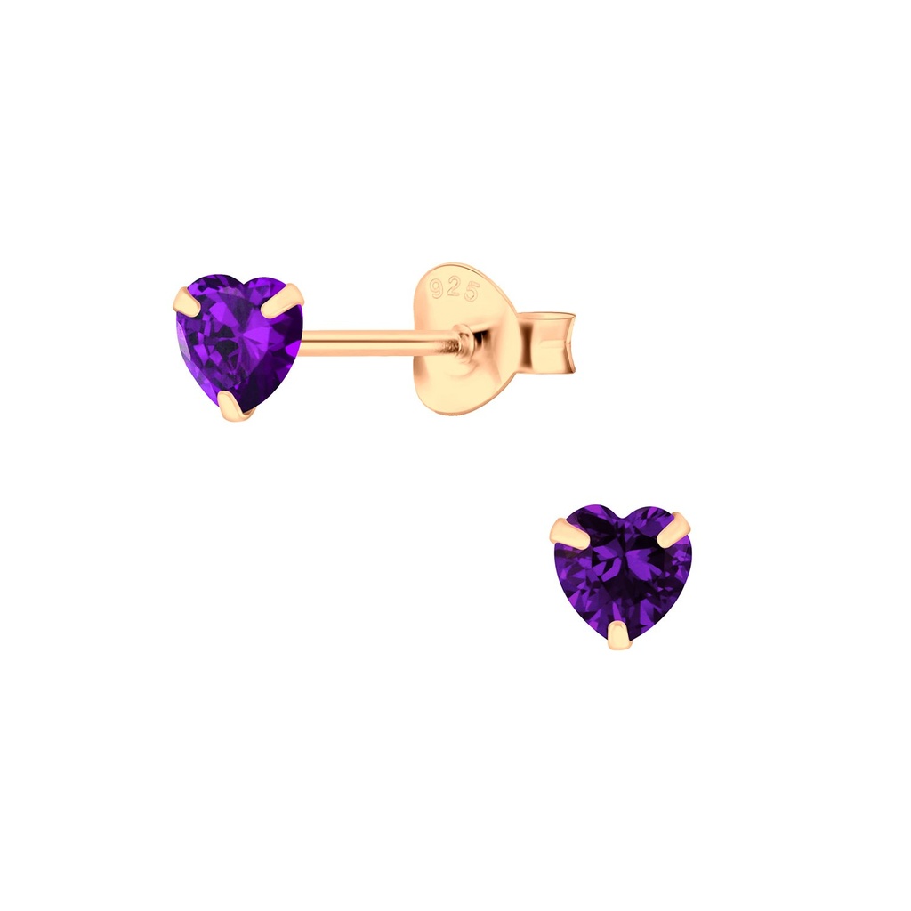 Puces d'oreilles en argent zircon cœur 4 mm