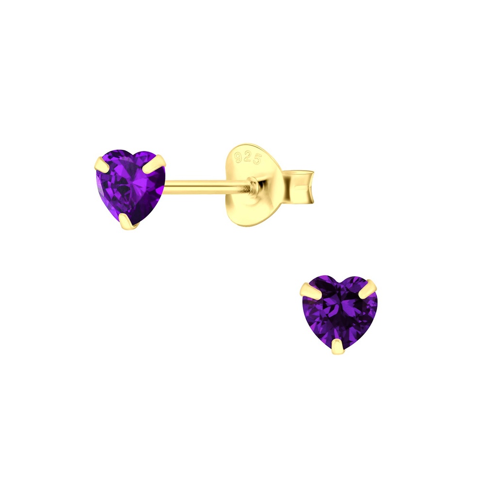 [10003820] Puces d'oreilles en argent zircon cœur 4 mm (Amethyst)