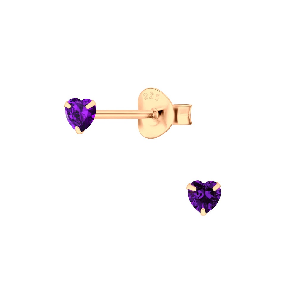 3mm Heart Cubic Zirconia Silver Stud Earrings