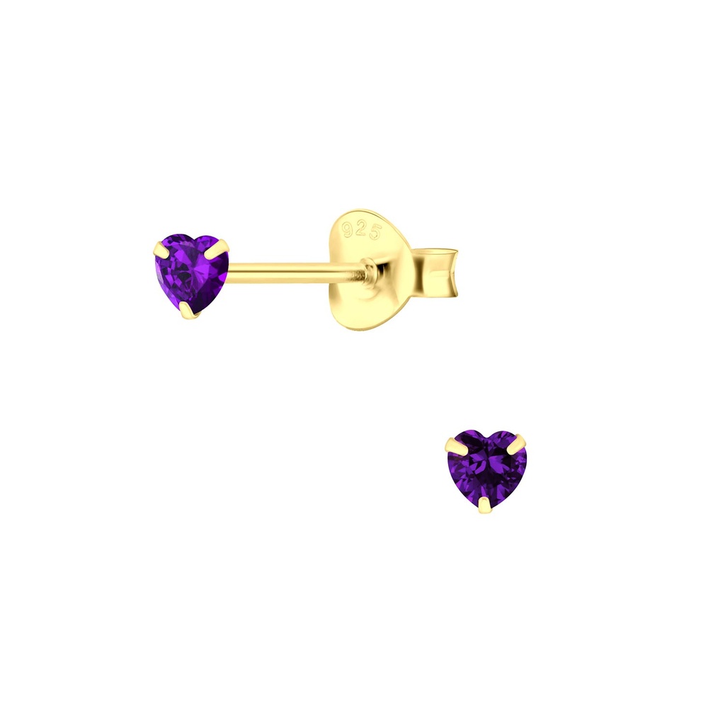 [10003808] 3mm Heart Cubic Zirconia Silver Stud Earrings (Amethyst)