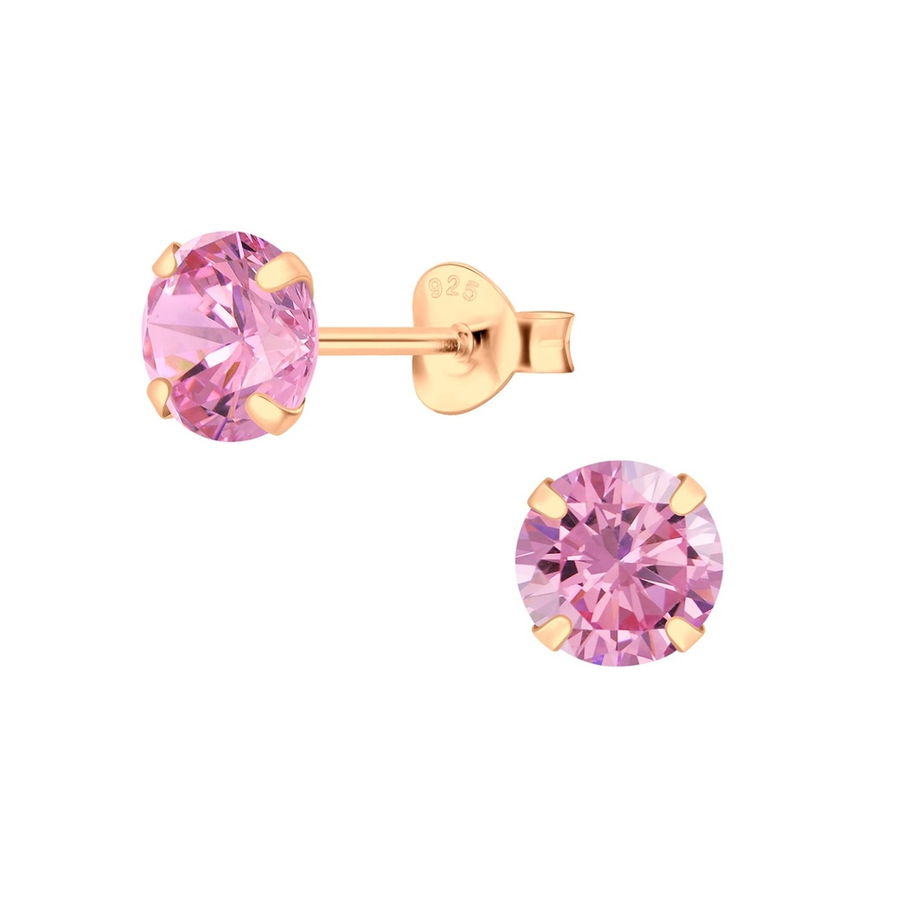 [10003806] Puces d'oreilles en argent zircon rond 6 mm (Pink)