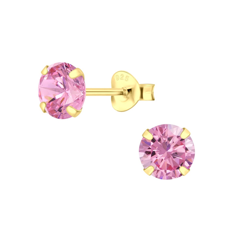 Puces d'oreilles en argent zircon rond 6 mm