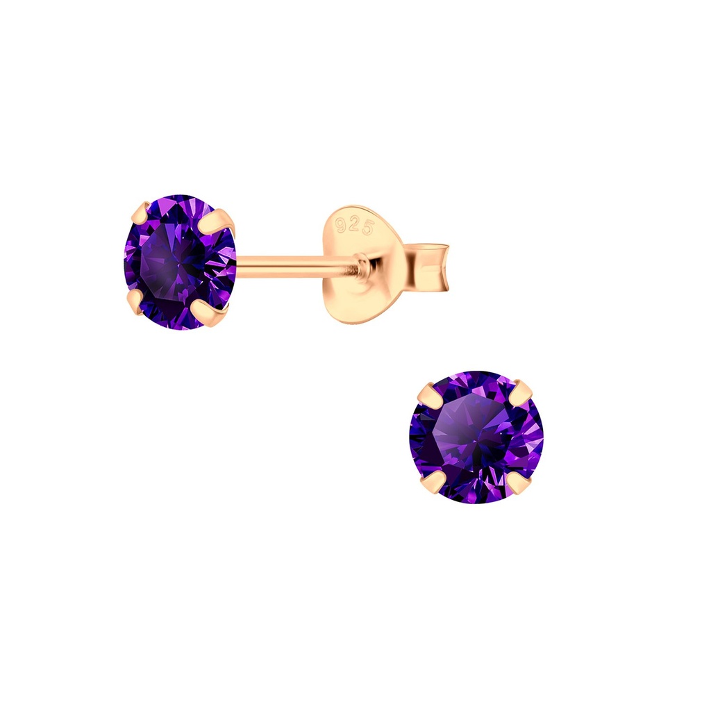 [10003799] 5mm Round Cubic Zirconia Silver Stud Earrings (Amethyst)