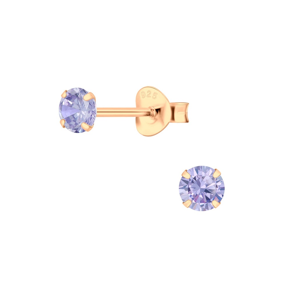 Puces d'oreilles en argent zircon rond 4 mm