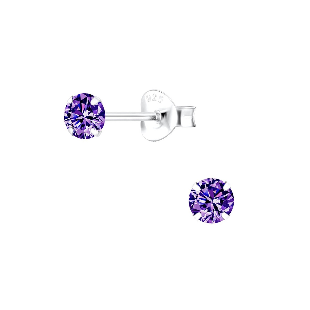 Puces d'oreilles en argent zircon rond 4 mm