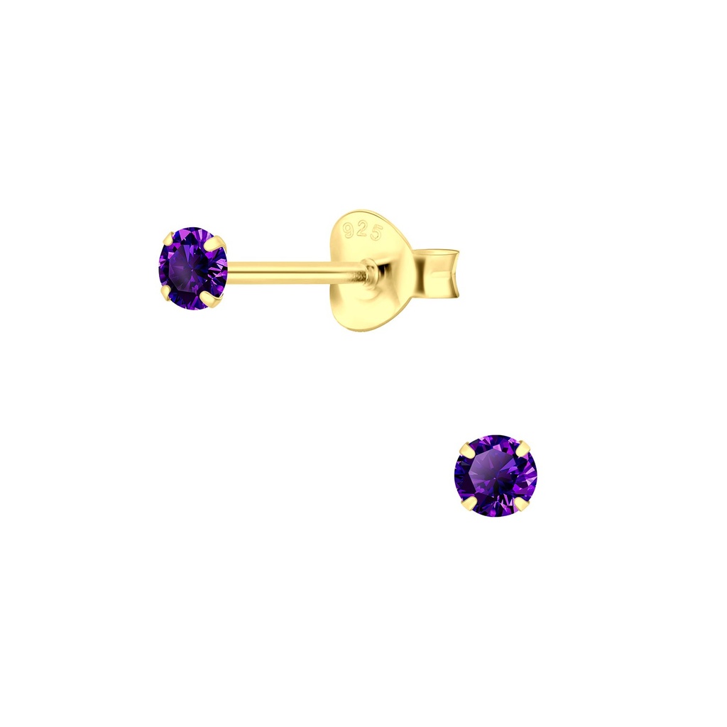 Puces d'oreilles en argent zircon rond 3 mm