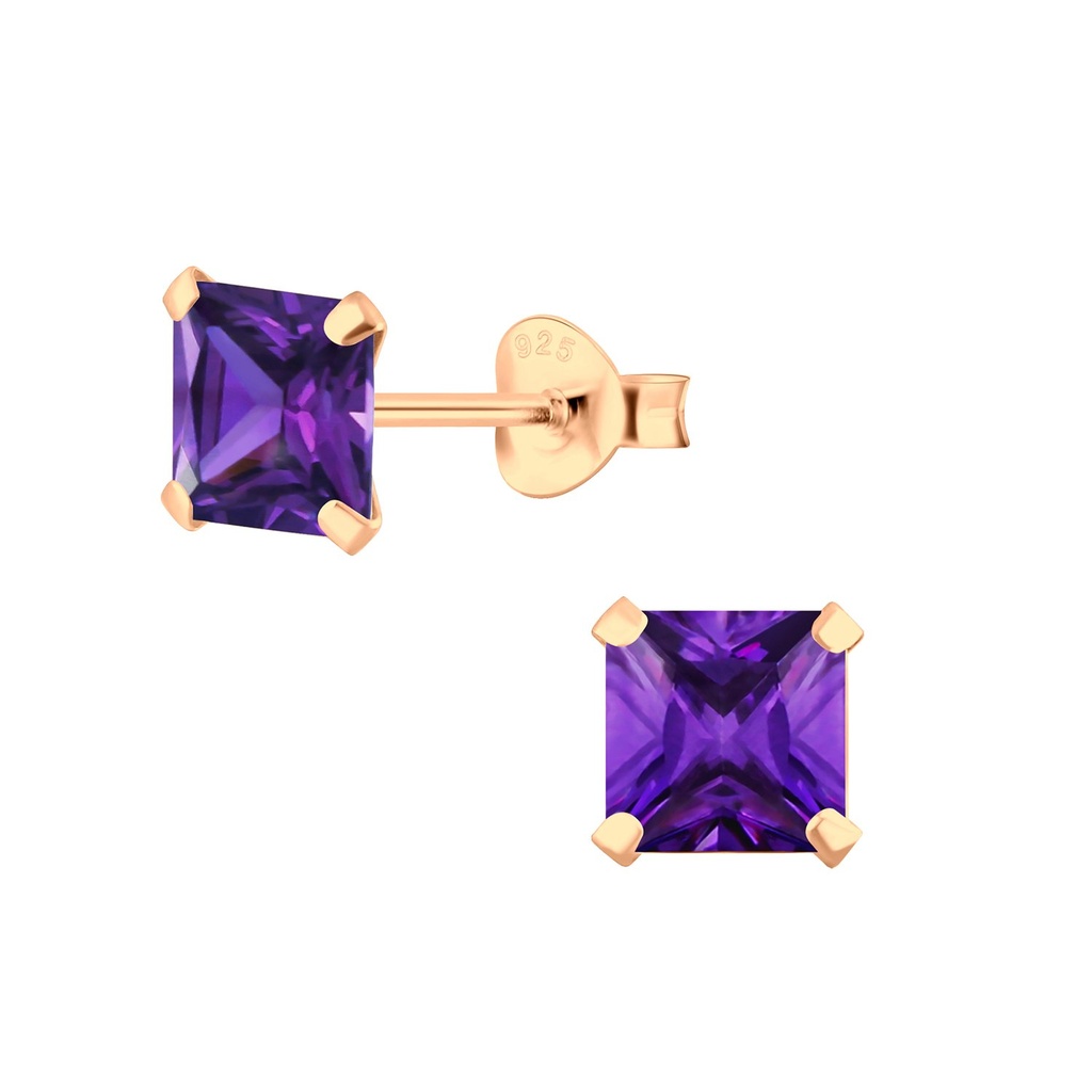 6mm Square Cubic Zirconia Silver Stud Earrings