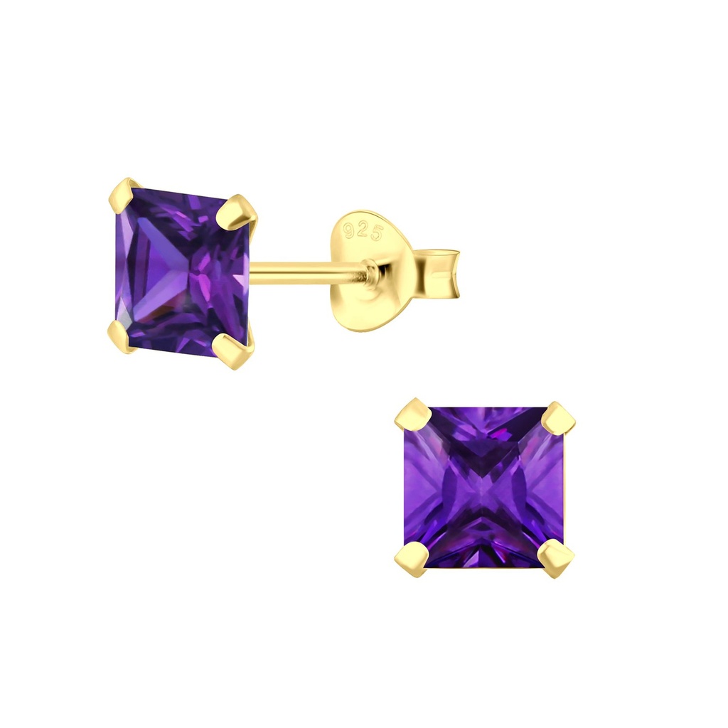Puces d'oreilles en argent zircon carré 6 mm
