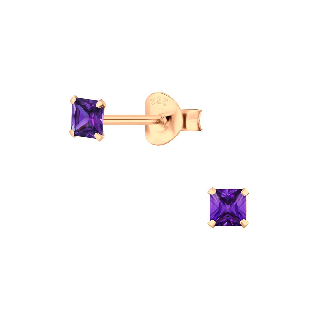 Puces d'oreilles en argent zircon carré 3 mm