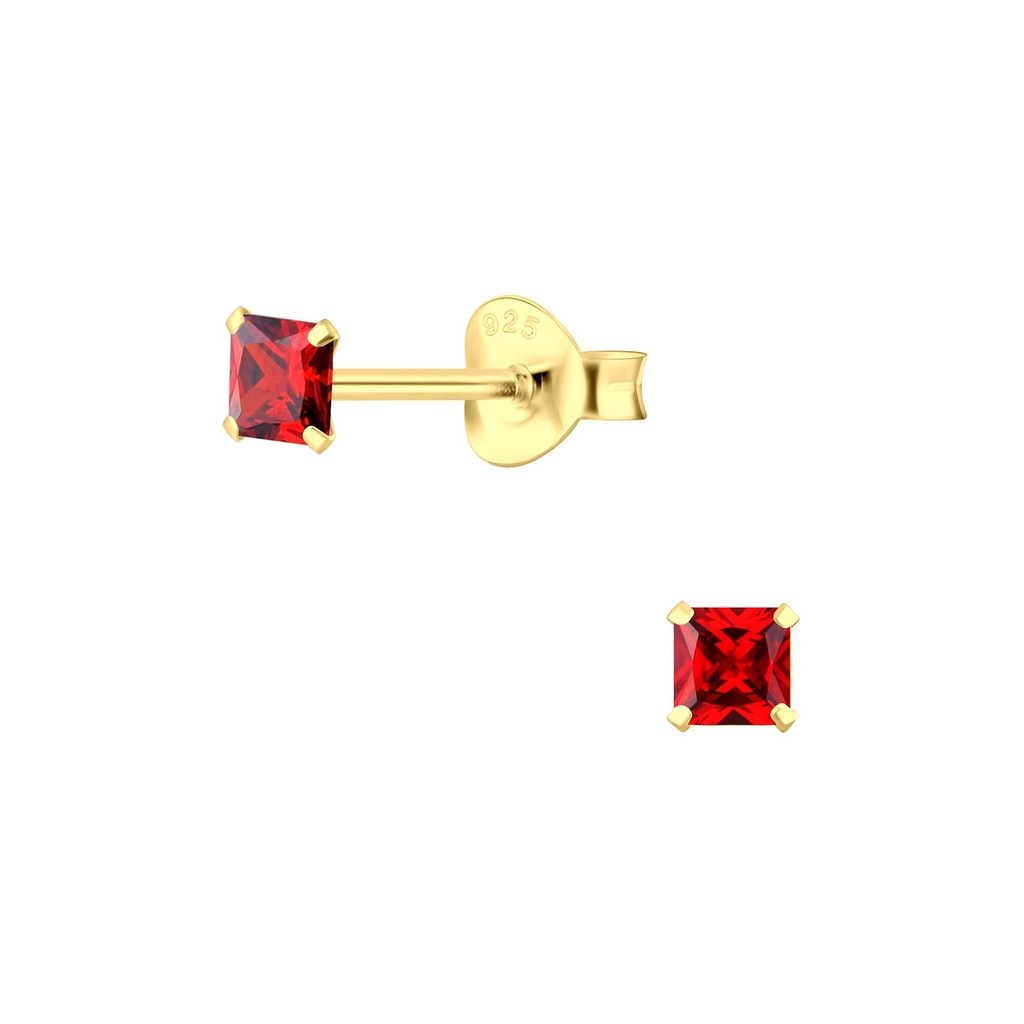 Puces d'oreilles en argent zircon carré 3 mm