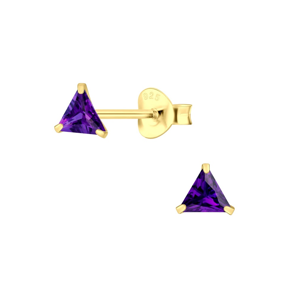[10003727] 4mm Triangle Cubic Zirconia Stud Earrings (Amethyst)