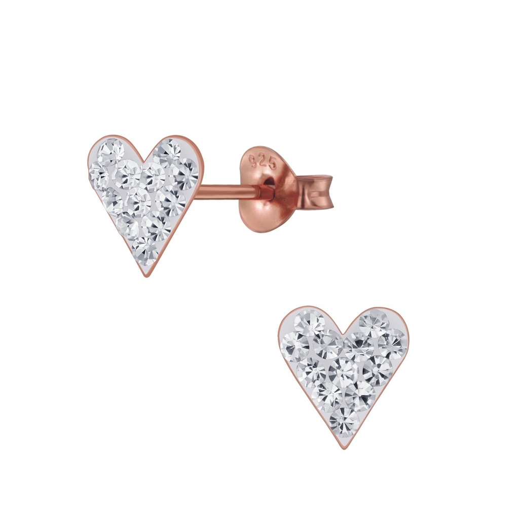 Puces d'oreilles en argent cristal cœur