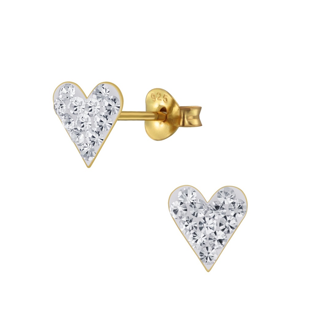 Puces d'oreilles en argent cristal cœur