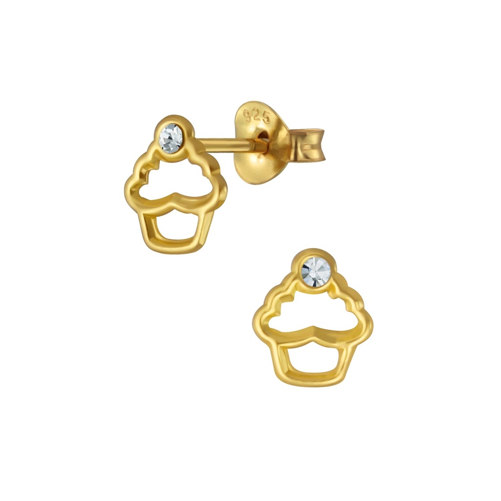 Silver Cupcake Crystal Stud Earrings