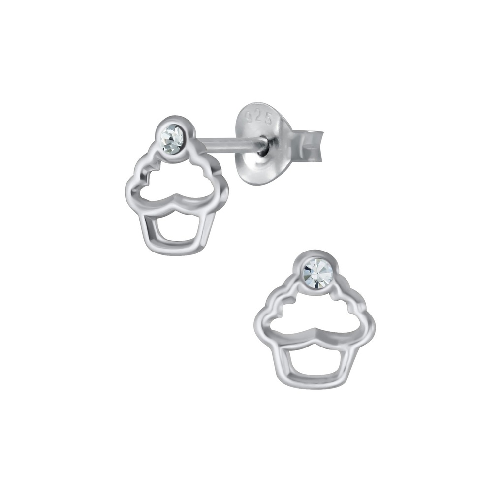 Silver Cupcake Crystal Stud Earrings
