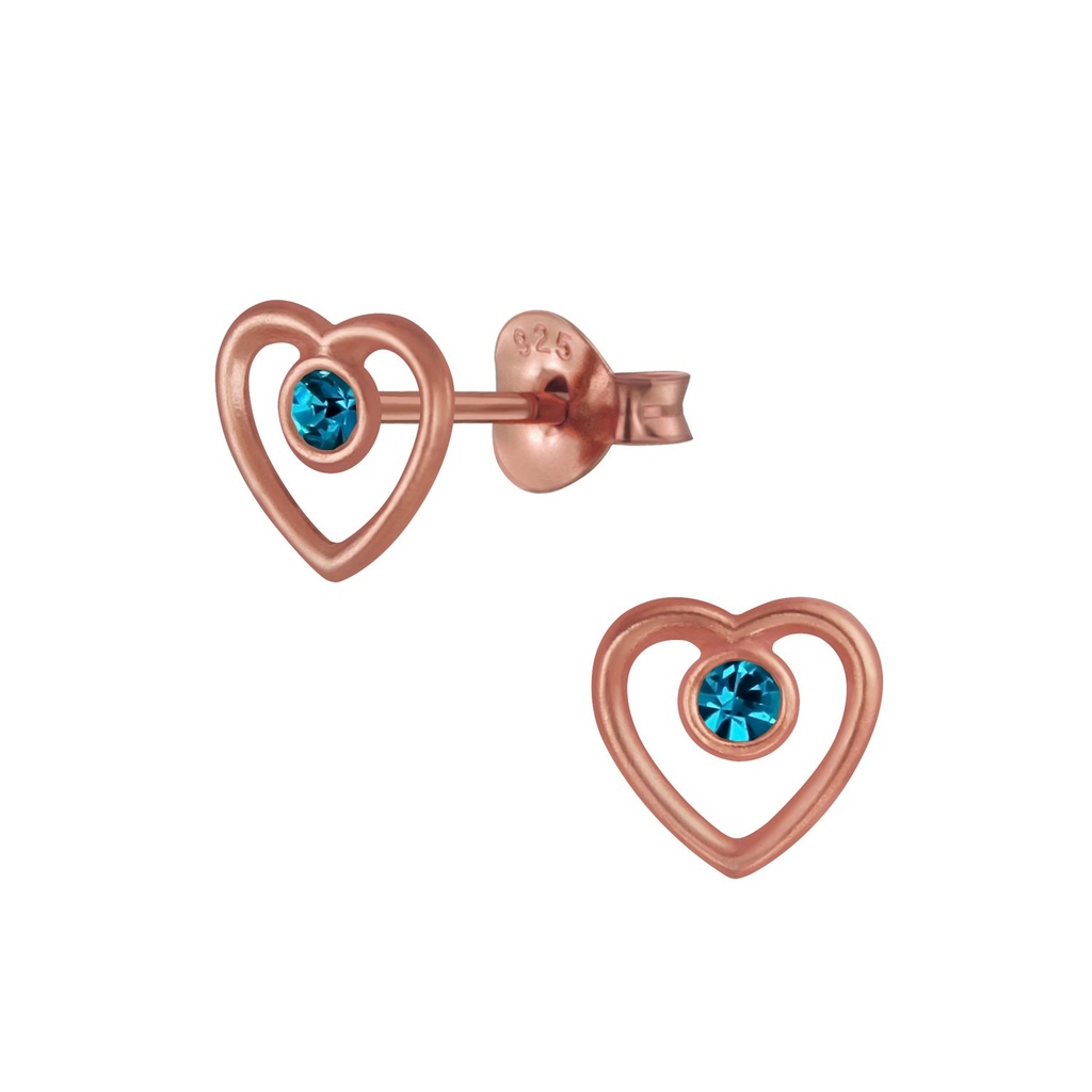 [10003631] Silver Heart Crystal Stud Earrings (Blue Zircon)